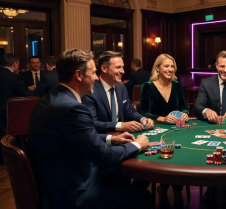 Grupa uczestników podczas integracyjnego wieczoru pokerowego