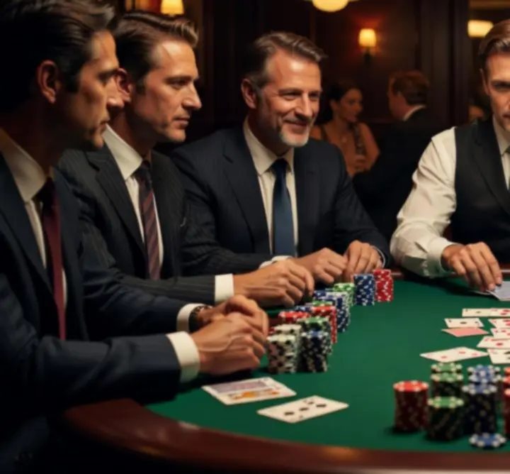 Stół pokerowy podczas wieczoru casino night z kartami i żetonami