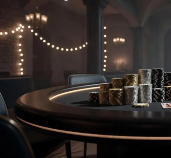 Rozświetlony stół pokerowy przygotowany na wieczór kasynowy